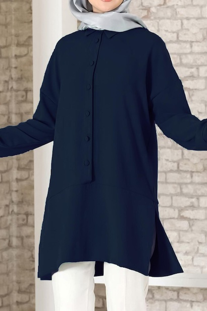 Kadın Düğmeli Tunik Lacivert 4