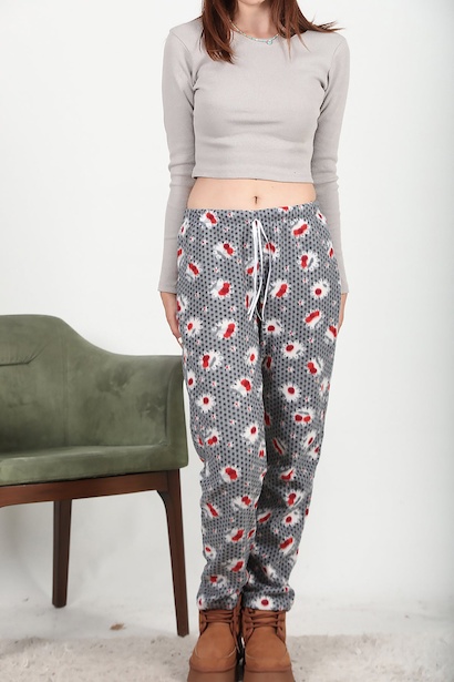 Kadın Polar Pijama Açık Gri 6