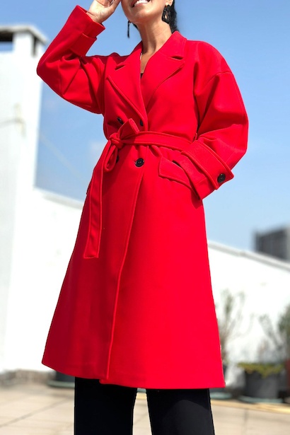 Kadın Bel Kuşaklı Düğmeli Kaban