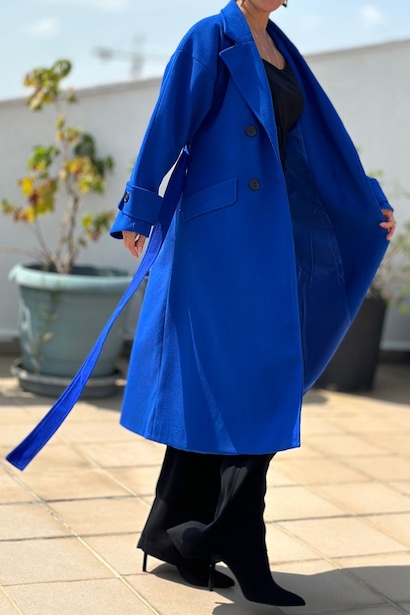 Kadın Bel Kuşaklı Düğmeli Kaban