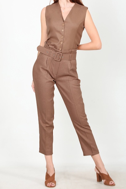 Kadın Kemerli  Havuç Pantolon Camel