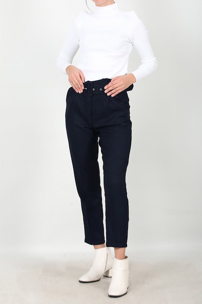 Kadın Kemerli  Havuç Pantolon Lacivert