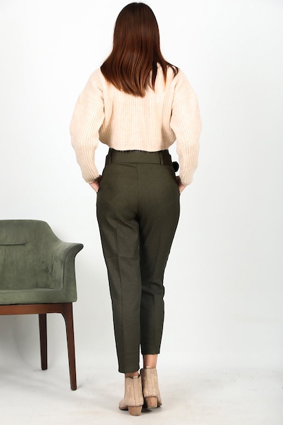 Kadın Kemerli  Havuç Pantolon Haki Haki 6