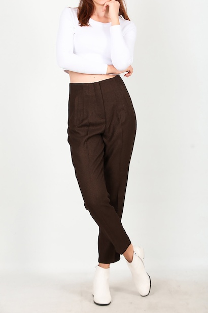 Kadın Yüksek Bel Bilek Boy  Kahverengi