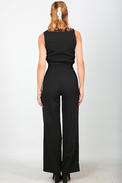 Kadın Bel Cırtlı Geniş Pantolon Siyah Siyah 6