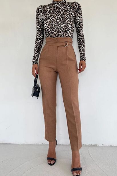 Kadın Kendinden Kemerli Pantolon 