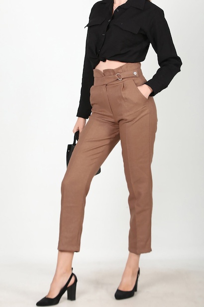 Kadın Kendinden Kemerli Pantolon Camel