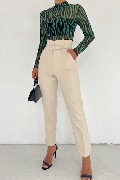 Kadın Kendinden Kemerli Pantolon 