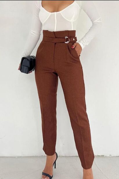 Kadın Kendinden Kemerli Pantolon 