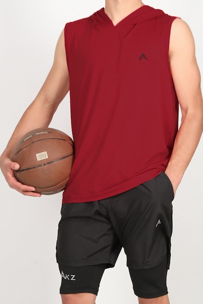 Erkek Kapşonlu Kolsuz T-shirt Kırmızı