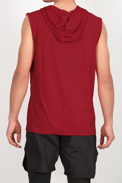 Erkek Kapşonlu Kolsuz T-shirt Kırmızı Kırmızı 6