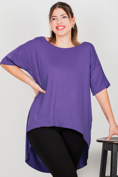 Büyük Beden Asimetrik Kesim T-shirt