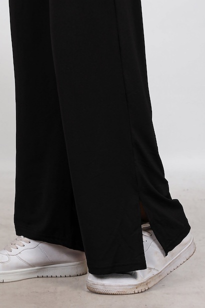 Kadın Yırtmaçlı Bol Paça Pantolon Siyah Siyah 9