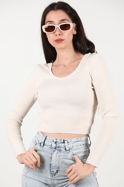 Kadın  Triko Bluz Ekru