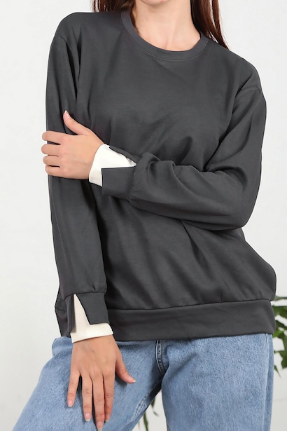 Kadın Bilek Garnili Basic Sweat