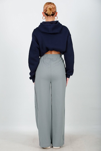 Kadın Yan Şeritli Baskılı Eşofman Gri  Gri 6