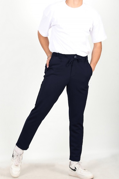 Erkek Düğmeli Jogger Pantolon Lacivert
