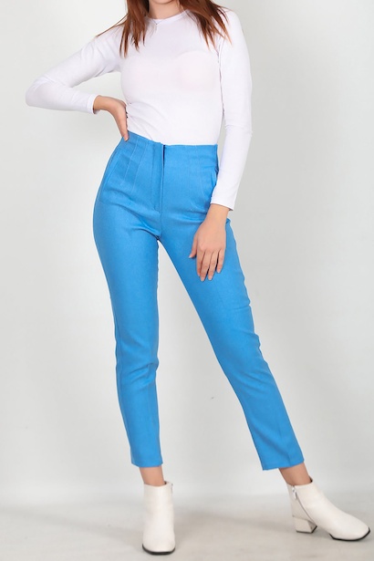 Kadın Yüksek Bel Bilek Boy Pantolon Mavi