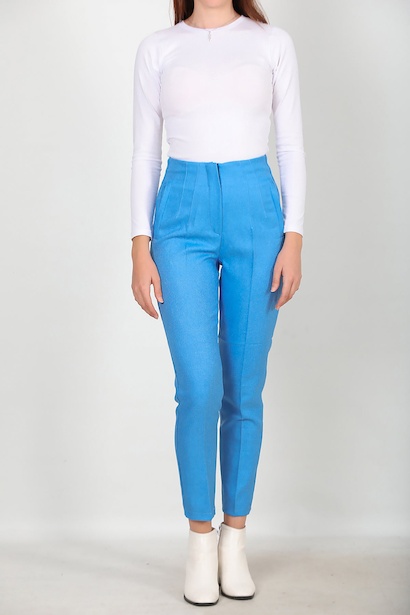 Kadın Yüksek Bel Bilek Boy Pantolon Mavi Mavi 6