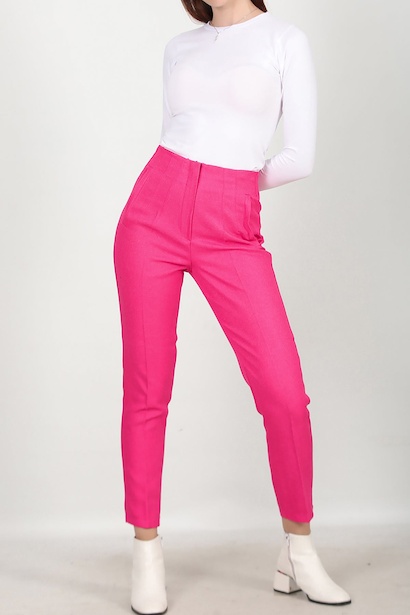 Kadın Yüksek Bel Bilek Boy Pantolon Pembe 