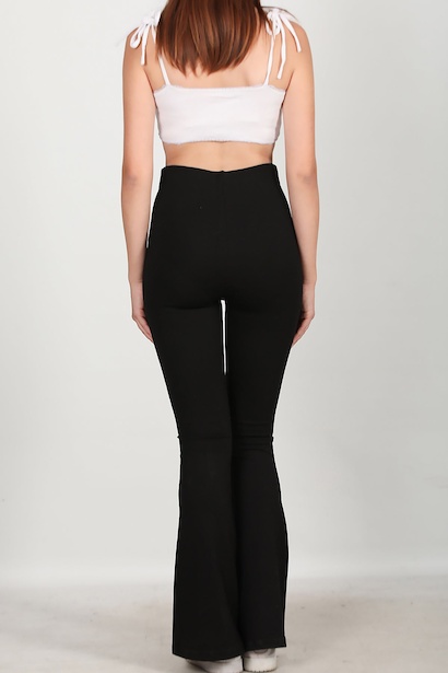 Kadın İspanyol Paça Yüksek Bel Tayt Siyah Siyah 6