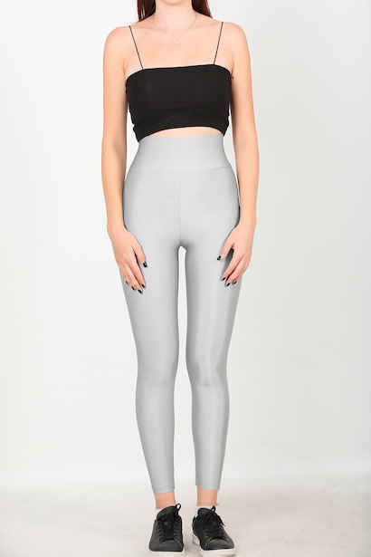Kadın Yüksek Bel Parlak Tayt Gri  Gri 6