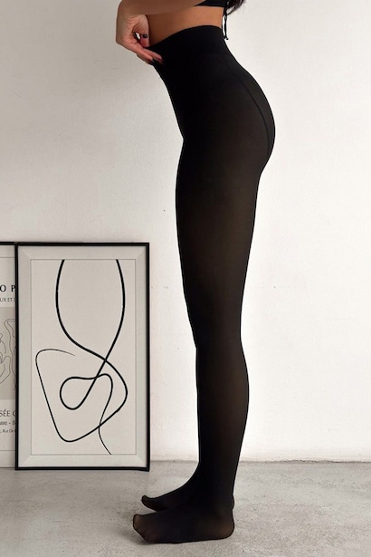 Kadın Çorap Görünümlü Termal Tayt Siyah Siyah 6