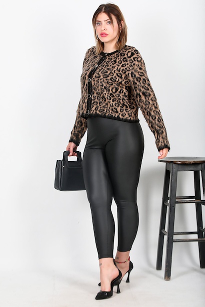 Büyük Beden Yüksek Bel Deri Tayt