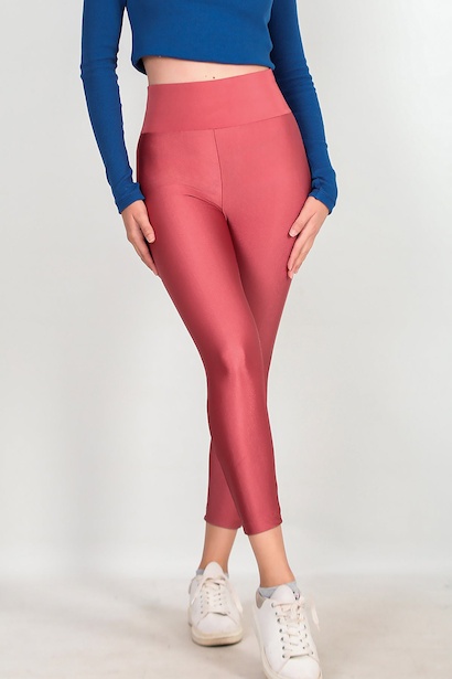 Kadın Yüksek Bel Parlak Tayt Gül Kurusu