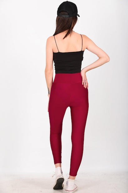 Kadın Yüksek Bel Parlak Tayt Bordo Bordo 6