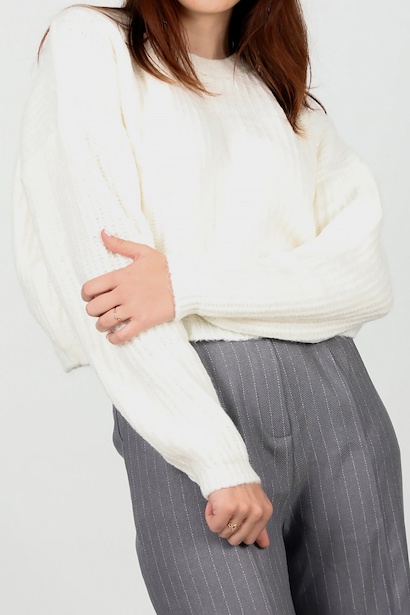 Kadın Bisiklet Yaka Kısa Salaş Kazak Ekru