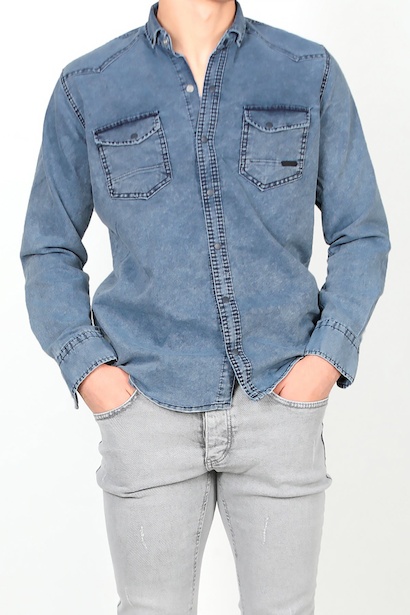 Erkek Yıkamalı Kot Gömlek Kot