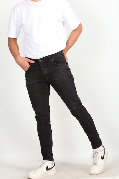Erkek Tırnaklı Dar Paça Kot Pantolon Siyah