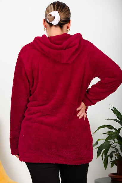 Büyük Beden Peluş Ceket Bordo Bordo 6