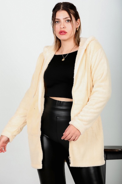 Büyük Beden Peluş Ceket Taş