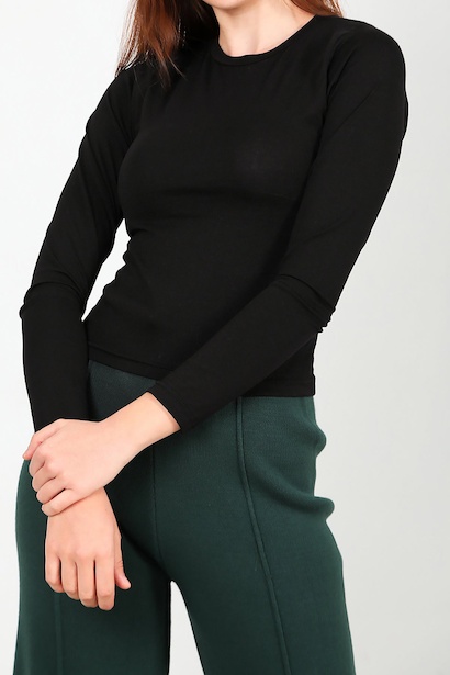 Kadın Bisiklet Yaka Kısa Uzun Kol Bluz Siyah