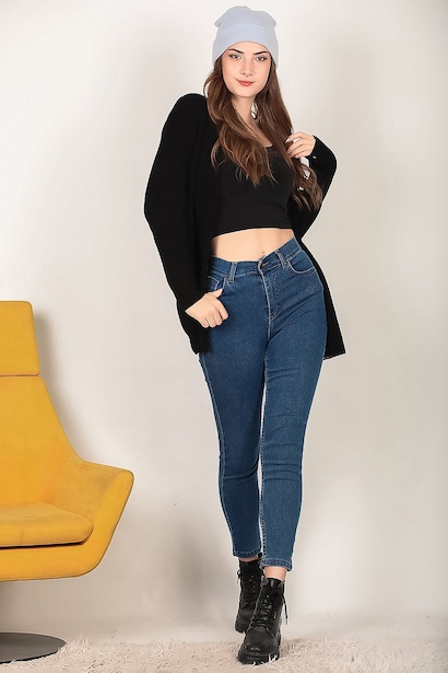Kadın Likralı Mom Jeans Pantolon 