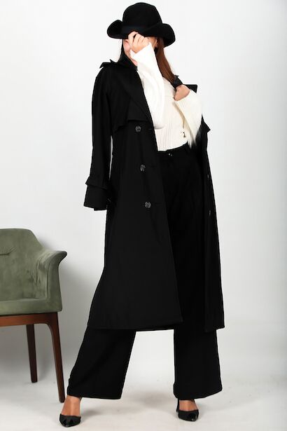 Kadın Bel Kuşaklı Düğmeli Trençkot 