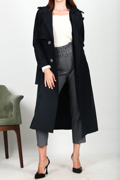 Kadın Bel Kuşaklı Düğmeli Trençkot 