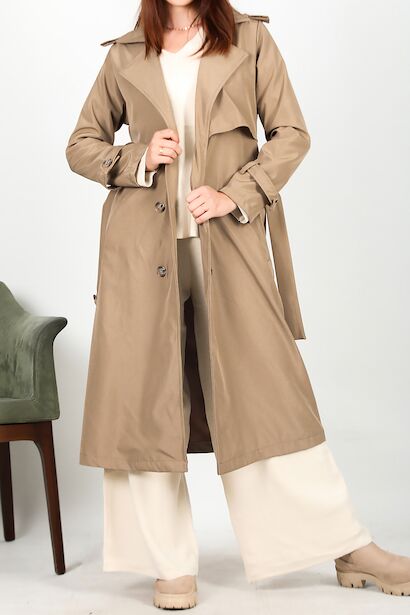 Kadın Bel Kuşaklı Düğmeli Trençkot 