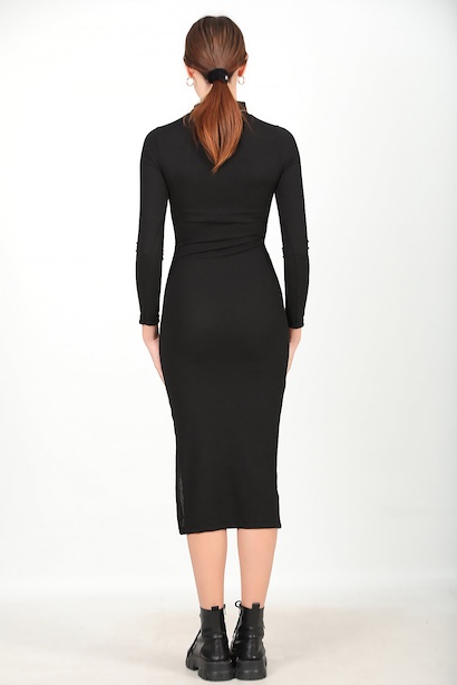 Kadın Yarım Balıkçı Yaka Elbise Siyah Siyah 6