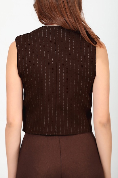 Kadın Çizgili Yelek Kahverengi Kahverengi 6