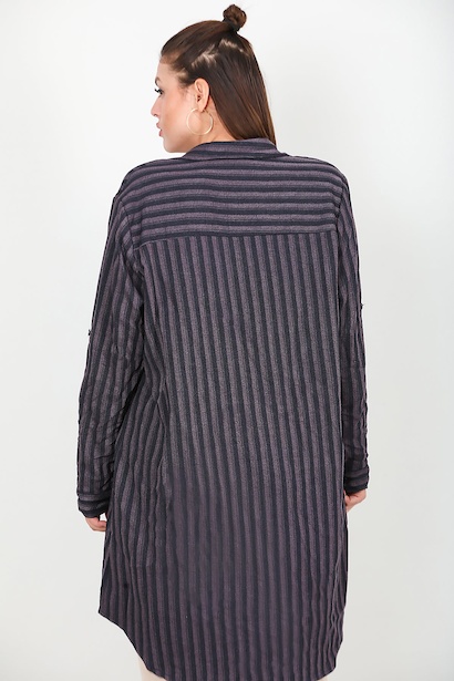 Büyük Beden Ön Düğmeli Kol Katlamalı Tunik Mor Mor 6