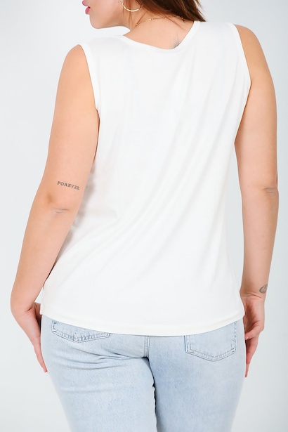 Büyük Beden Askılı T-shirt Ekru Ekru 6