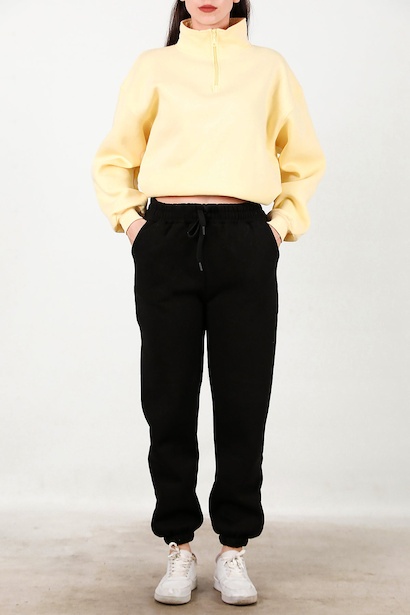 Kadın Paça Lastikli İçi Şardonlu Eşofman Altı  Siyah 6