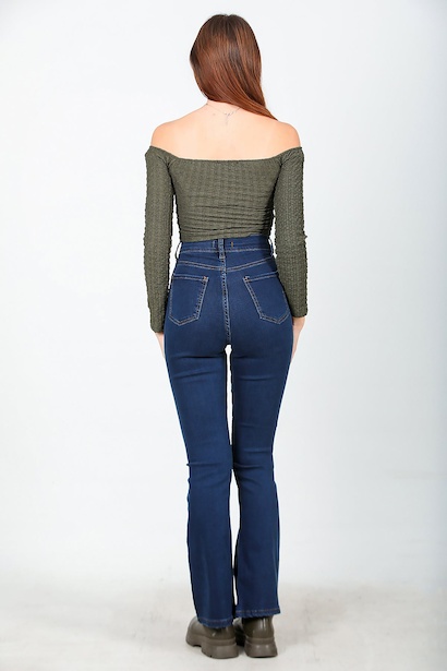 Kadın İspanyol Paça Likralı Pantolon  Koyu Mavi 6