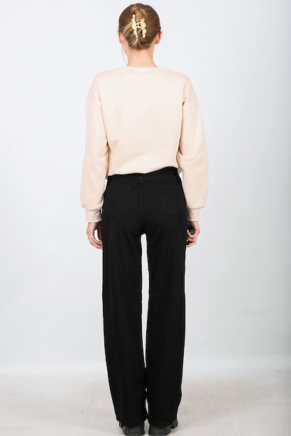 Kadın Likralı Bol Paça Pantolon  Siyah 6