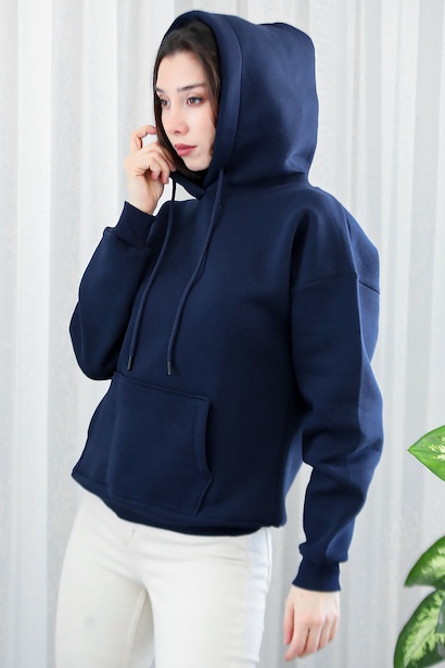 Kadın Kapşonlu Sweat  Lacivert 6
