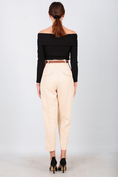 Kadın Kemerli Çimalı Kumaş Pantolon  Taş 6