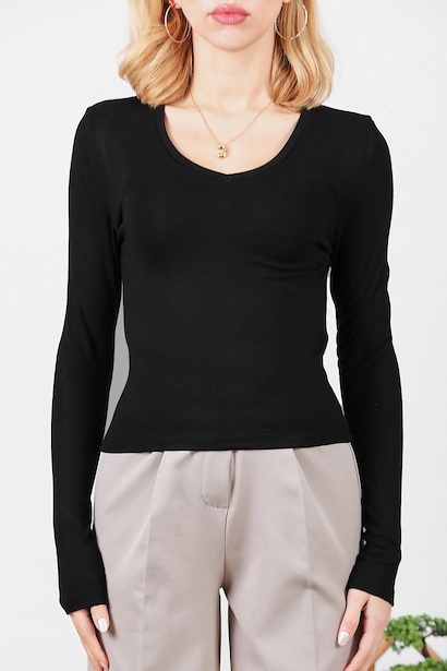 Kadın V Yaka Bluz  Siyah 6